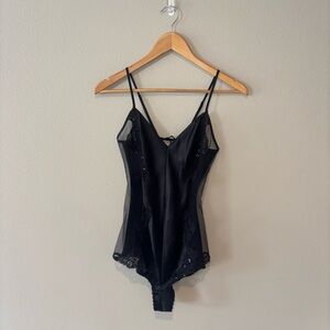 VICTORIA’S SECRET Y2K Lace Mesh & Satin Black One Piece Teddy Like New Sz‎ Small